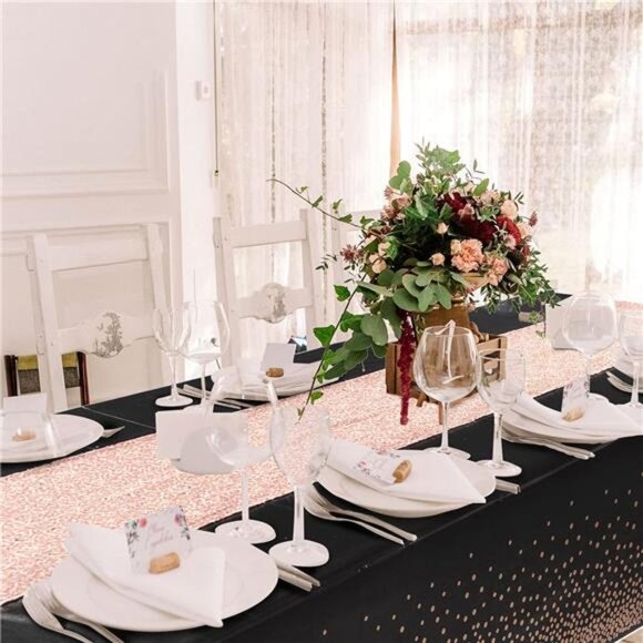 Tablecloth and Sequin Table Runner Set Polka Dots Confetti Table Cover Dining - Picture 4 of 7
